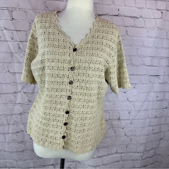 Van Heusen Sweaters - Van Heusen Cream Crochet short sleeve Cardigan top women XL boho western cottage